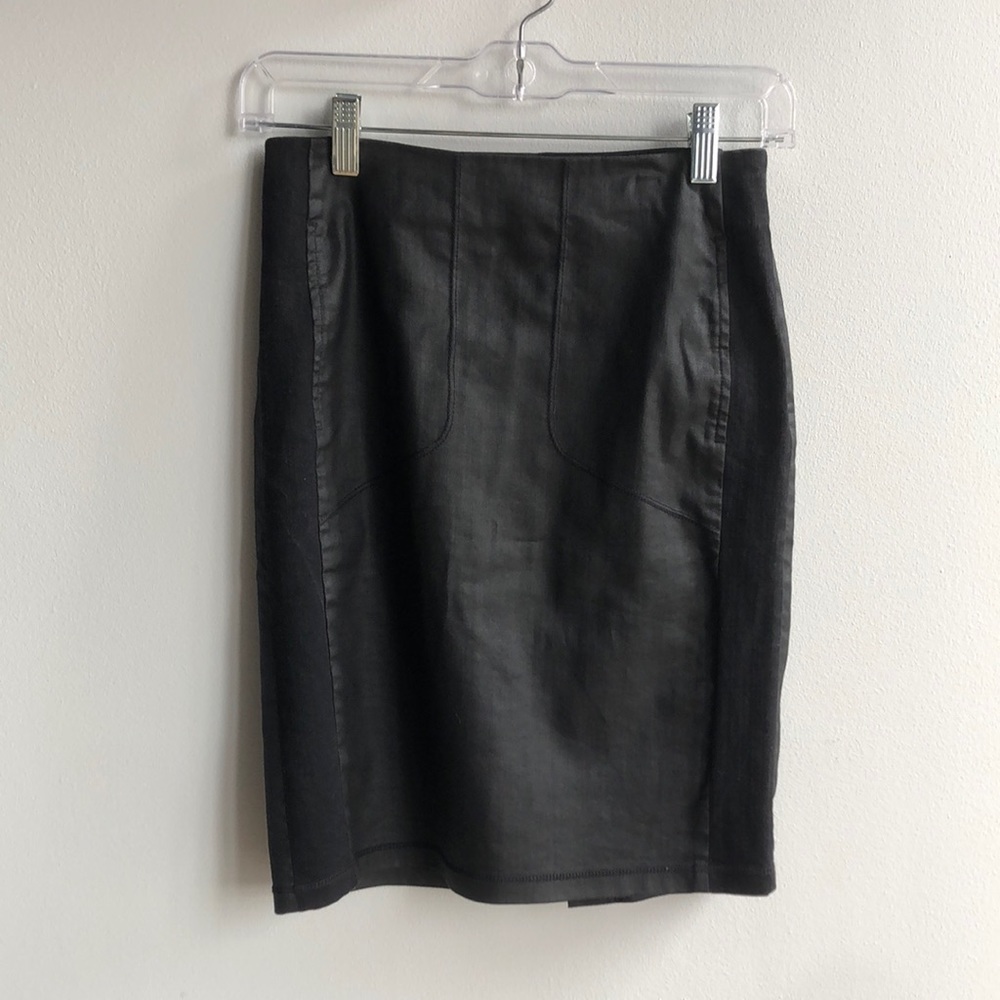 3X1 leather trimmed pencil skirt